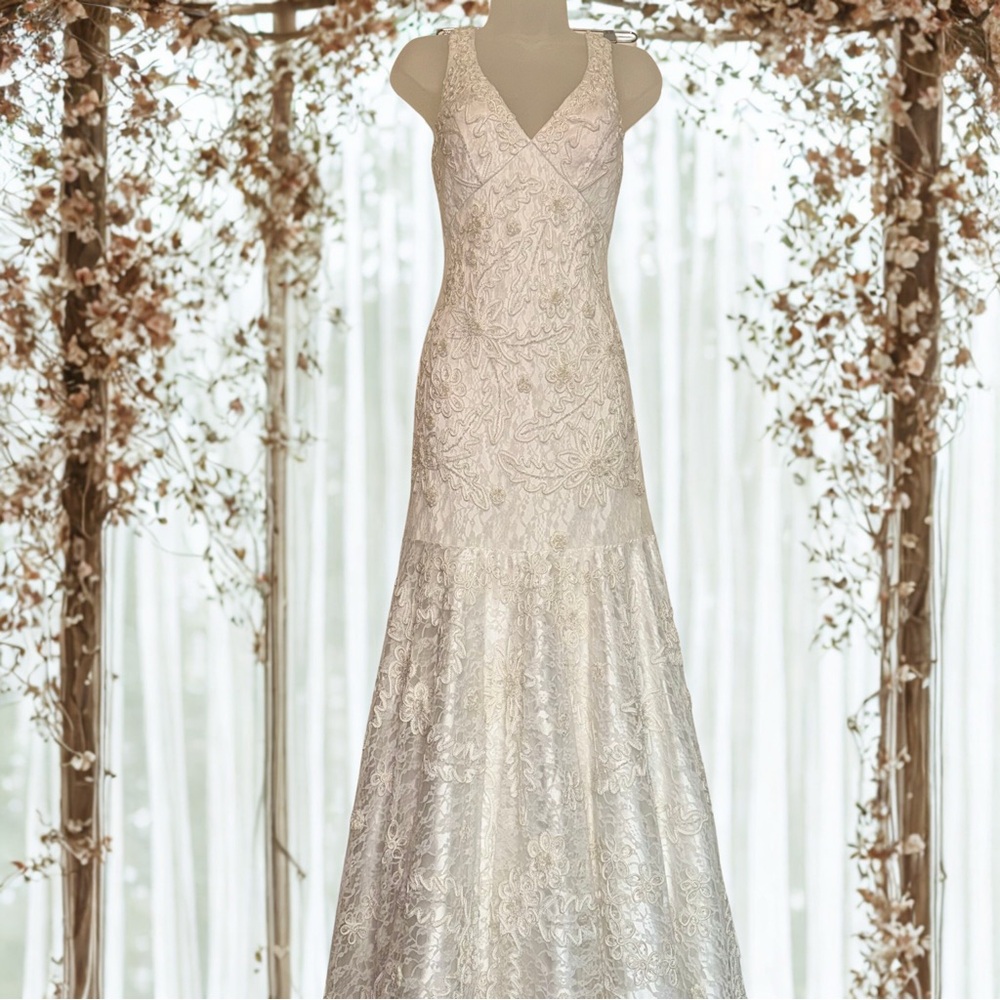 Sue Wong Ivory Lace V-Neck Wedding Gown